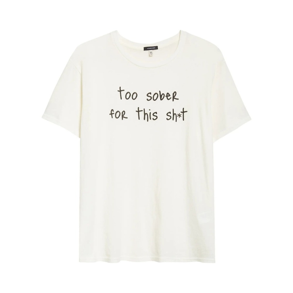 NWT R13 Too Sober Boy T-Shirt size Medium Ecru White Graphic Cotton Cashmere Tee